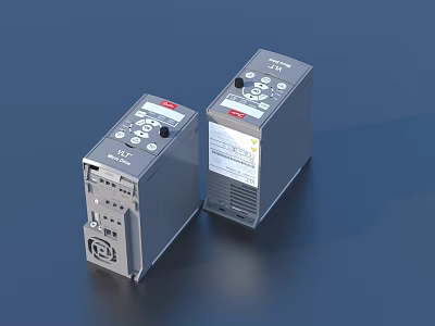 Electrical Industrial Control Devices With Gray Casing Front Buttons And Labeled Panels 3d model