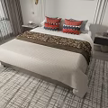 Elegant Double Bed With White Quilt Brown Throw Blanket And Geometric Pillows On Striped Rug