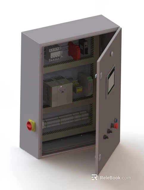 Industrial Electrical Control Cabinet With Open Door Internal Components And Control Panel 3d model 