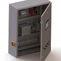 Industrial Electrical Control Cabinet With Open Door Internal Components And Control Panel