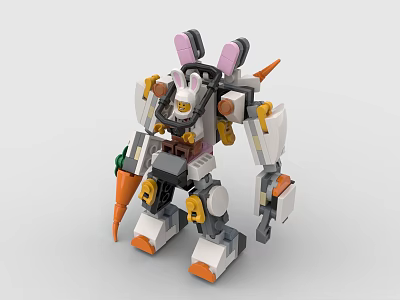 Building Blocks Robot With Rabbit Ears Holding Carrot White Orange Design 3d model