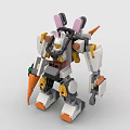 Building Blocks Robot With Rabbit Ears Holding Carrot White Orange Design 3d model