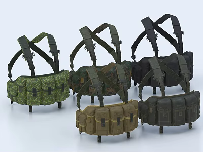 Various Styles Of Tactical Vests In Green Black And Brown For Outdoor Activities 3d model