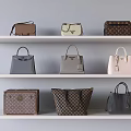 Stylish Leather Handbags Tote Bags And Suitcases In Various Styles On Shelf With Checkerboard Pattern
