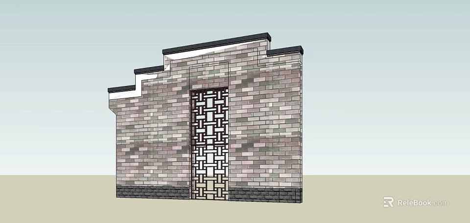 Traditional Chinese Feature Wall With Brick Structure And Lattice Design 3d model 