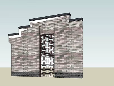 Traditional Chinese Feature Wall With Brick Structure And Lattice Design 3d model