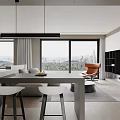 Modern Living Dining Room Interior With White Cabinets Black TV Wall And Orange Chair