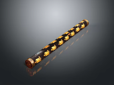 Traditional Decorative Black Cylinder With Intricate Gold Patterns And Elegant Carved Ends 3d model