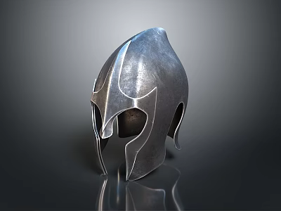 Shiny Silver Metal Warrior Helmet With Reflective Surface And Eye Slits 3d model