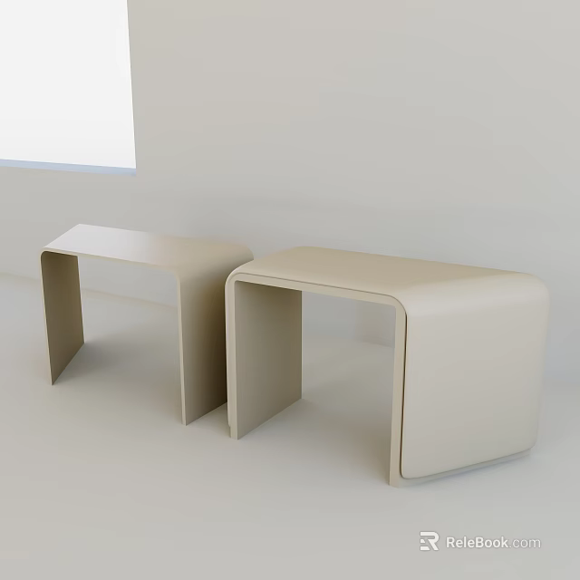 Sleek Modern Beige Stools with Curved Legs and Rectangular Smooth Seats 3d model