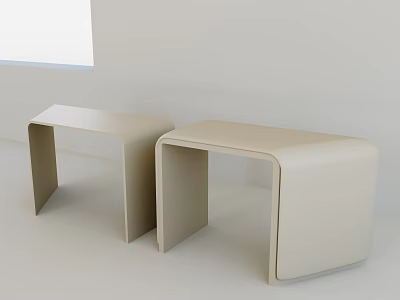 Sleek Modern Beige Stools with Curved Legs and Rectangular Smooth Seats 3d model