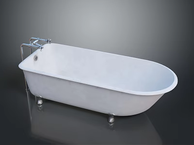 Elegant Freestanding White Bathtub With Chrome Faucet And Metal Support Legs 3d model