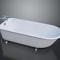 Elegant Freestanding White Bathtub With Chrome Faucet And Metal Support Legs