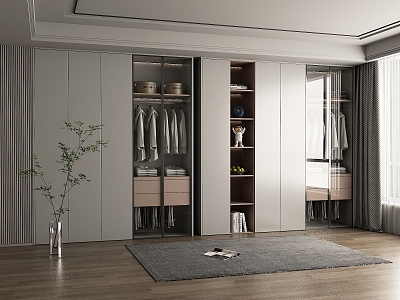 Modern Wardrobe Cloakroom Wardrobe Swing Door Wardrobe Glass Door Wardrobe Clothes Ornaments Storage Cabinet 3d model