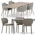 Modern Dining Table Set With Wooden Tabletop Woven Chairs And Sturdy Metal Frame