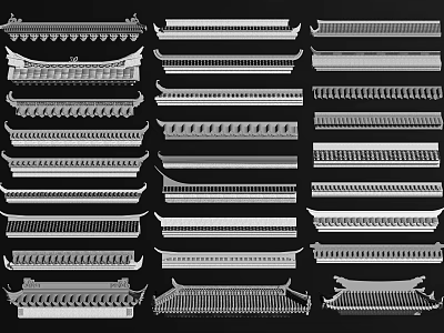 Traditional Chinese Architectural Roof Components With Various Eaves Decorations And Structural Parts 3d model