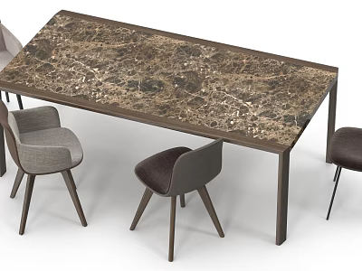 Modern Dining Table Set With Marble Top And Upholstered Gray Brown Chairs 3d model