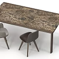 Modern Dining Table Set With Marble Top And Upholstered Gray Brown Chairs 3d model