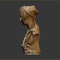 Classical Marble Bust Sculpture With Curly Hair And Drapery Displayed On Dark Background