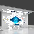 Modern Cultural Center Interior With Hexagonal Design And Digital Interactive Displays 3d model