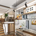 Japanese Ramen Restaurant Interior With Wooden Decor Staircase And Bar Counter
