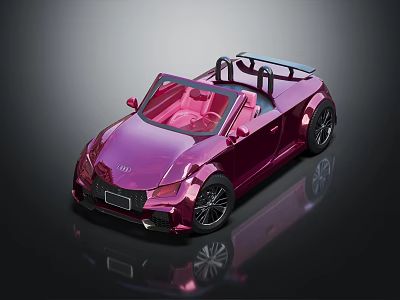 Shiny Fuchsia Convertible Car with Pink Interior and Black Sporty Wheels 3d model