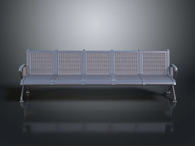 Durable Metal Bench With Mesh Seat Backrest And Armrests For Public Spaces 3d model