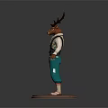 Mythical Deer Character With Antlers In White Shirt And Teal Pants On Hexagon Pattern Base