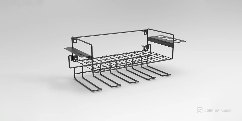 Metal Wall Mounted Storage Rack With Hooks And Grid Design For Kitchen Storage 3d model 