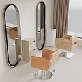Modern Salon Interior With Oval Mirrors Brown Chairs And White Cabinets