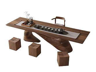 Modern Tea Table and Chair Stool Tea Set 3d model