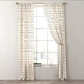 Handwritten Text Pattern Cream Curtains With Gold Rod And Tied Back Design