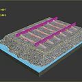 Railway Track Structure With Rails Sleepers Gravel Ballast And Concrete Base Layer
