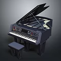 Modern Black Grand Piano With Stool And Electronic Control Panel 3d model
