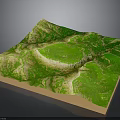 Detailed 3D Topographic Terrain Model With Green Surface Undulating Hills And Brown Base
