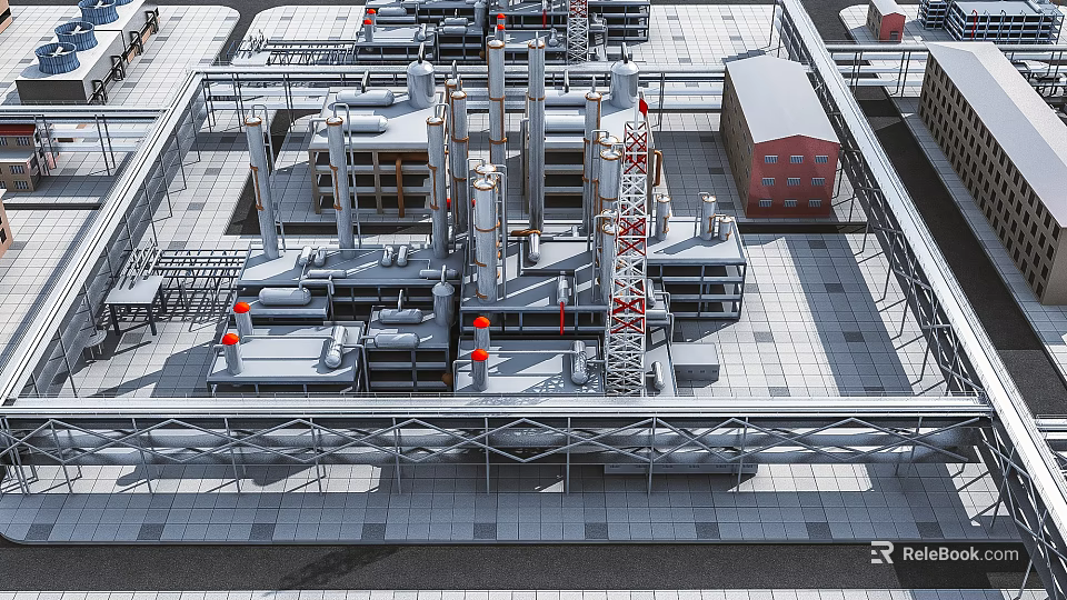 Industrial Plant With Steel Structure Piping Systems Factory Buildings And Equipment Layout 3d model 