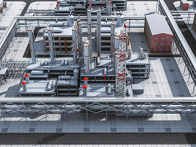 Industrial Plant With Steel Structure Piping Systems Factory Buildings And Equipment Layout 3d model