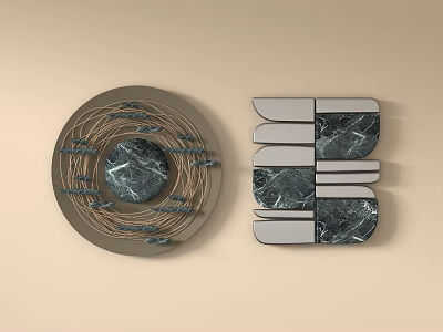 Decorative Wall Hangings With Circular Marble Center Rope Accents And Layered Rectangular Panels 3d model