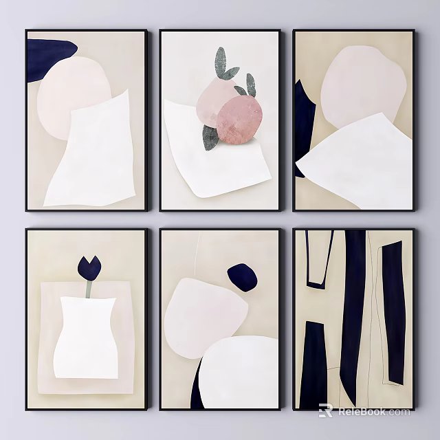 Abstract Geometric Wall Art With Soft Tones And Plant Elements For Home Decor 3d model