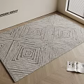 Light Gray Square Rug With Geometric Patterns On Wooden Floor Space 3d model