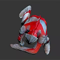 Ultraman In Silver Helmet Red Silver Suit With Fighting Pose On Grey Background