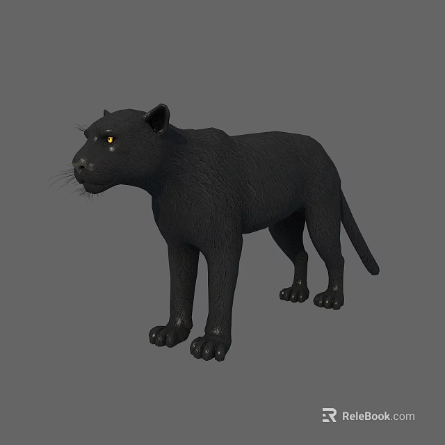 Realistic Black Panther 3D Render With Standing Pose And Yellow Eyes 3d model 