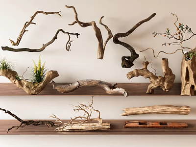 Natural Wooden Sculptures With Decorative Branches Logs And Rustic Art Pieces 3d model