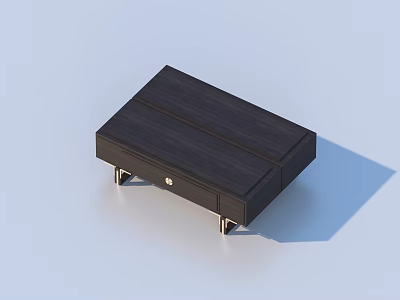 Modern Black Wooden Coffee Table with Drawer and Metal Legs for Living Room 3d model