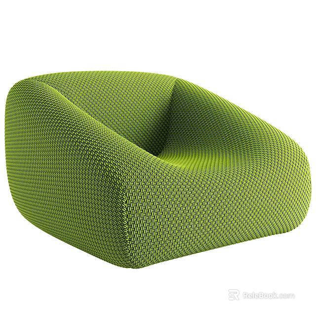 Modern Green Woven Single Sofa with Curved Design and Cozy Seating 3d model 