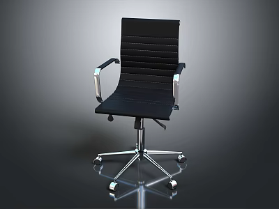Black Leather Office Chair With Striped Backrest Armrests And Silver Metal Base Wheels 3d model