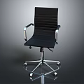 Black Leather Office Chair With Striped Backrest Armrests And Silver Metal Base Wheels