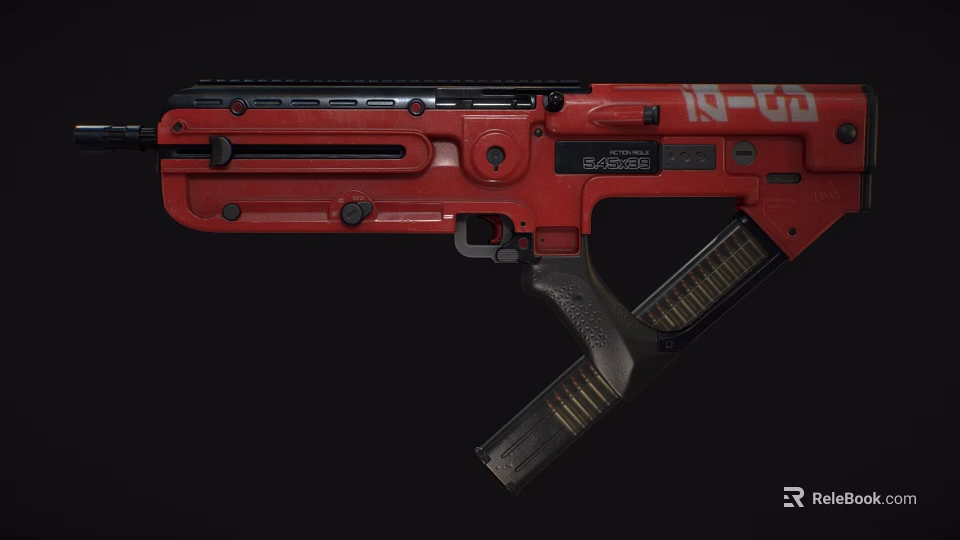 Red R-99 Gun Detailed View On Black Background With Magazine And Grip Design 3d model 
