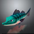 Cartoon Fish Character 3D Model With Colorful Striped Design Blue Green Body And Pink Fins