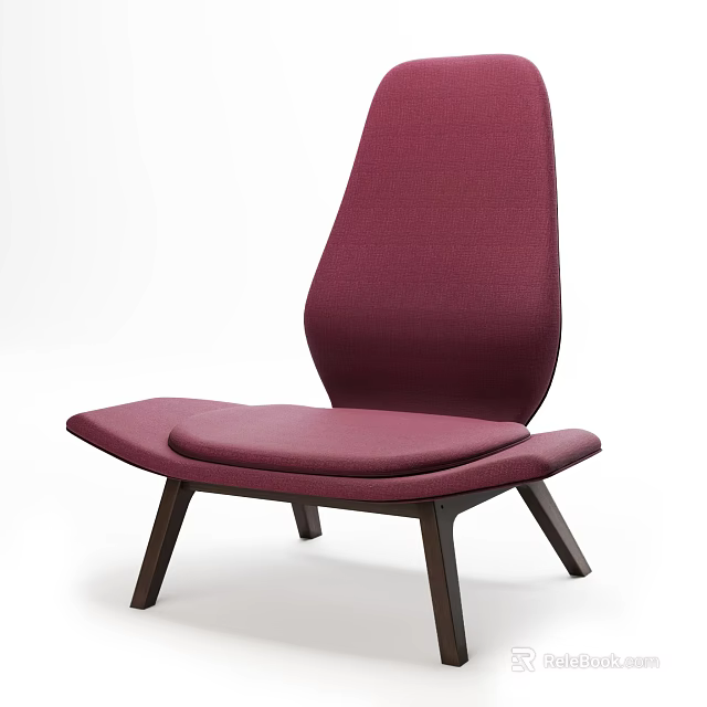 Maroon Upholstered Modern Chair With High Back And Dark Wooden Legs 3d model 